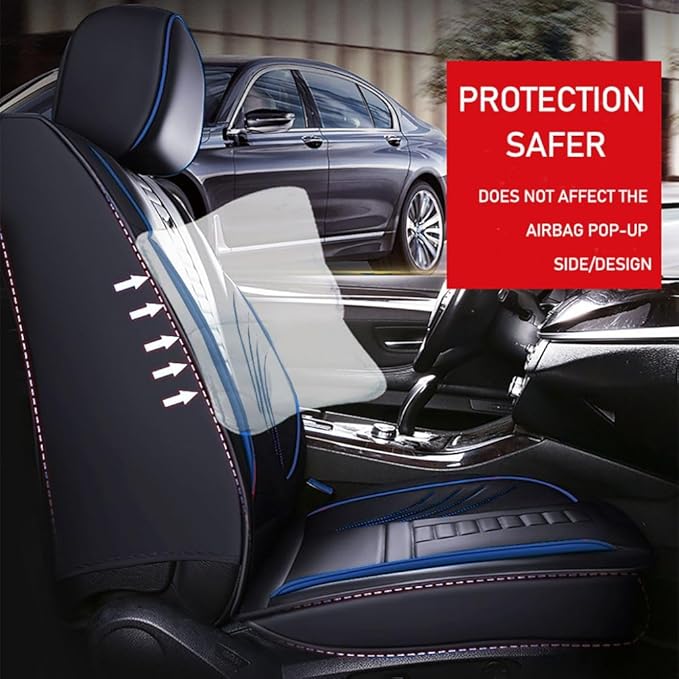 for Chevy Equinox Seat Covers 2005-2026, Full Coverage Customized Car Seat Covers, Premium Leather Waterproof Stain-Resistant Easy to Install (Standard 2 Seats, Black&Blue)