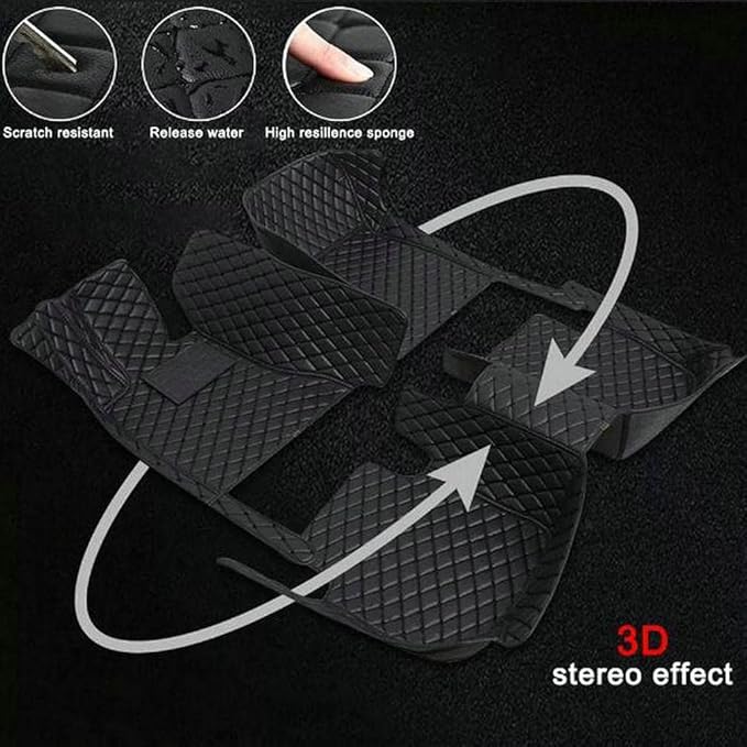 TREGOO All Weather Car Mats Custom Fit Non Slip Floor Mats for 1998-2025 Cars Personalized Leather Protection Pads Suitable for Men Women (Black Double Panel with Green Stripe)