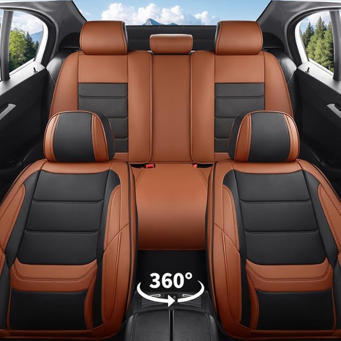 Car Seat Covers Full Set Custom Fit for Buick Verano 2012-2017-Luxury Leather with Lumbar Support, Breathable, Waterproof, Anti-Slip, Durable, Easy to Install (BlackBrown,Full Set)