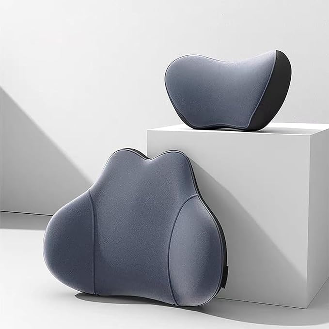 Headrest Neck Lumbar Pillows Car Seat for Audi A6 C7 C8 2011-2025, Universal Ergonomic Back Support Cushion, Comfortable Breathable Cover for Office Home, B/Gray