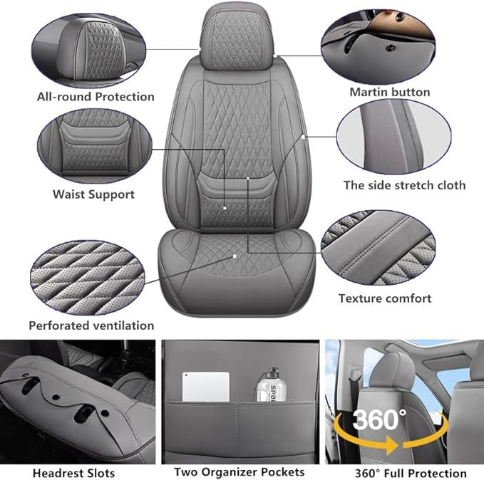 Car Seat Covers Full Set Custom Fit for Mercury Sable 1995-2009 - Premium Faux Leather with Lumbar Support | Breathable, Waterproof, Anti-Slip, Durable (Gray,Full Set)