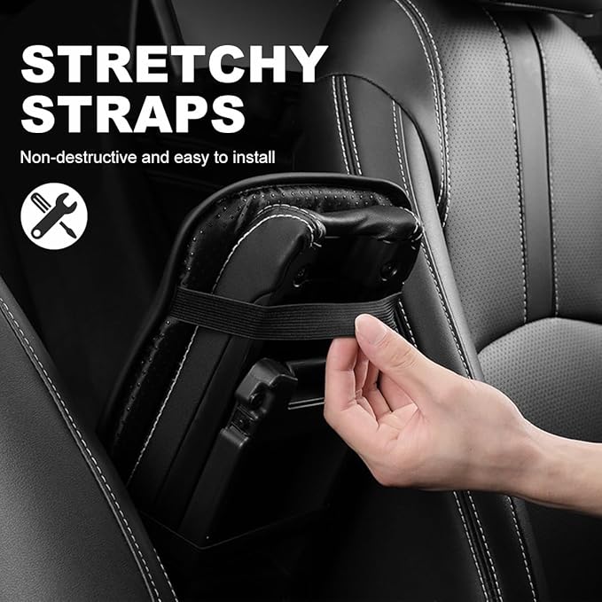 Car Center Console Cushion Pad, 12.6 × 7.48 Inches Waterproof Car Armrest Seat Box Cover, PU Leather Armrest Cover Protector for Most Vehicle, Universal Car Interior Accessories (Black+Gray)