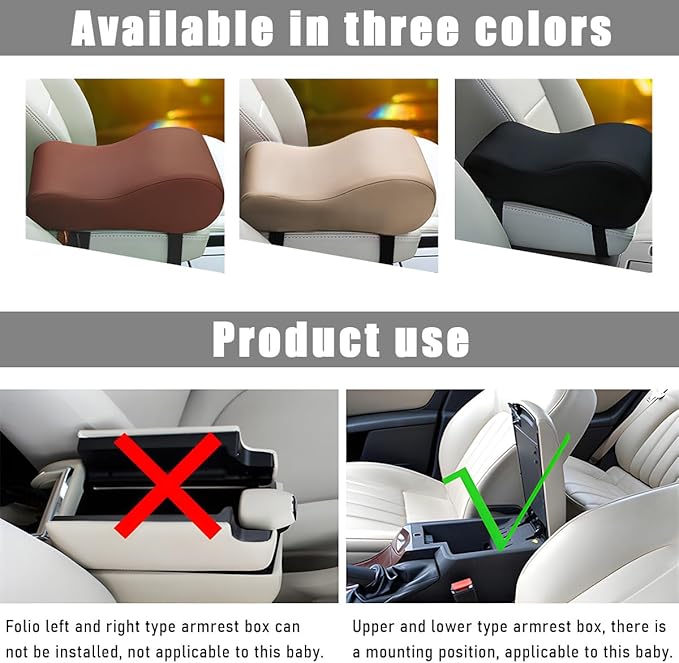 Car Armrest Cushion, 12.2"×6.3"×3.9" Memory Foam Center Console Armrest Pad, Comfortable Armrest Console Pillow Protector for Most Vehicles, Universal Car Accessories (Black)