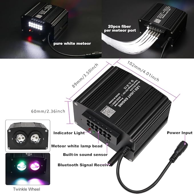 AZIMOM Dual Color 700pcs 0.03in 9.8ft Twinkle Fiber Optic Starlight Headliner+ Pure White Meteor 240pcs Shooting Star, Sound Mode APP& Remote Control 2 in 1Starlight Meteor Kits for Car Home Ceiling