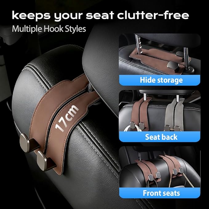 2026 Car Headrest Storage Hooks - Universal Backseat Hanger Organizer for Handbags & Grocery Bags (4, Brown)