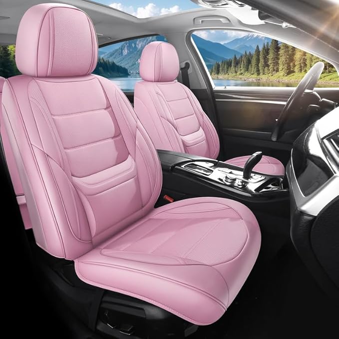 Car Seat Covers Full Set Custom Fit for Chevy Trailblazer 2021-2026 - Premium Faux Leather with Lumbar Support, Breathable, Waterproof, Anti-Slip, Durable, Easy to Install (Pink, Full Set)