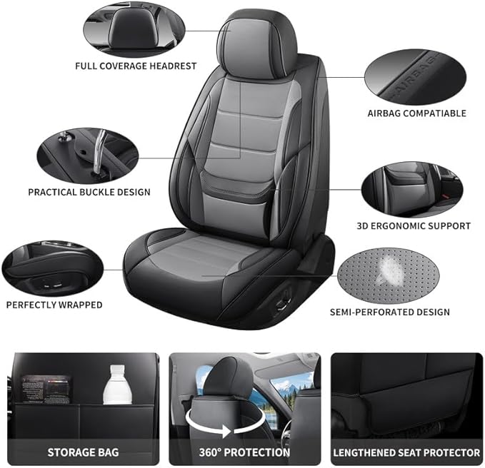 Car Seat Covers Custom Fit for Chevrolet/Chevy Cobalt 2004-2010 , Premium Faux Leather Waterproof Car Seat Protectors with Lumbar Support, Breathable Anti-Slip Easy to install(Black&Gray,Full set)
