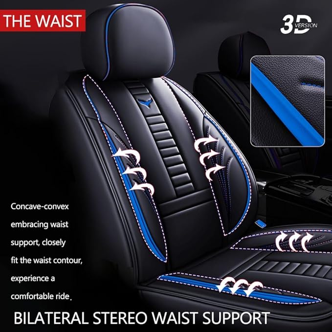for Chevy Equinox Seat Covers 2005-2026, Full Coverage Customized Car Seat Covers, Premium Leather Waterproof Stain-Resistant Easy to Install (Standard 2 Seats, Black&Blue)