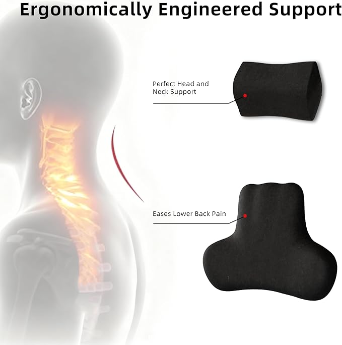 Car Neck & Lumbar Support Pillow Set for Honda Accord, Soft Memory Foam Headrest & Back Cushion, Ergonomic Comfortable Seat Support for Daily Driving and Long Trips Car Interior Accessories
