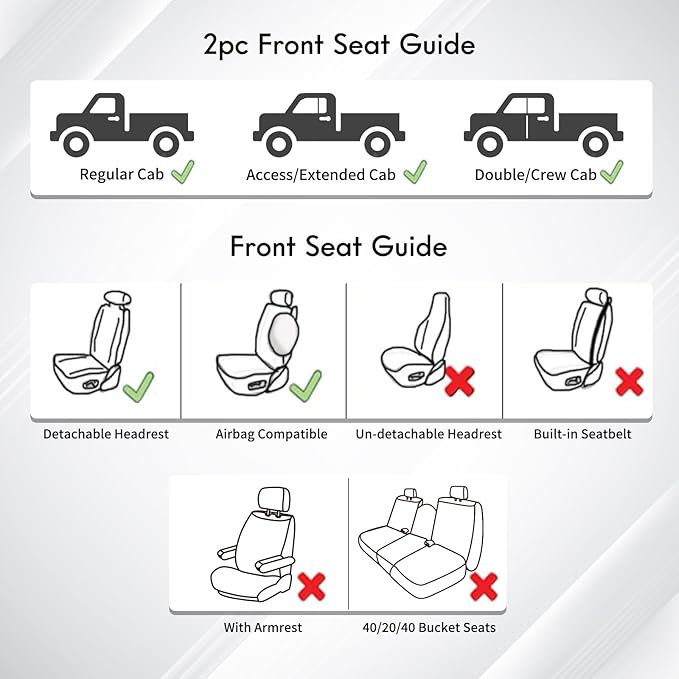 Huidasource Tacoma Front Seat Covers, Full Coverage Automotive Black Truck Seat Cover Custom Fit for 2005-2015 Double & Crew Cab 2nd Gen Toyota Tacoma Base Prerunner SR5 Limited(Front Pair/Black)