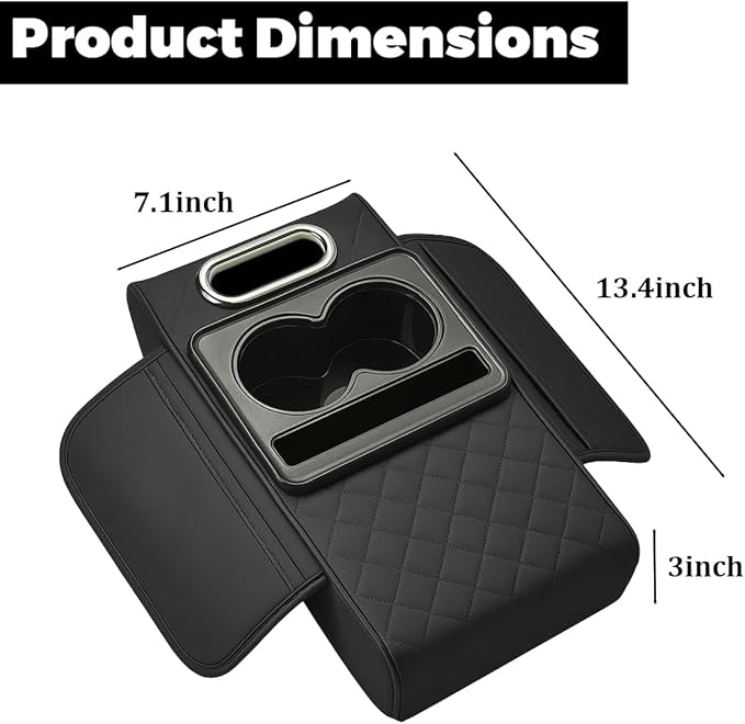 Car Center Console Cover, Memory Foam Nappa Leather Vehicle Armrest Cushion with Tissue Box, 2 Storage Bag & Holder, Automotive Arm Rest Protector Accessories, Universal Fit (Brown)