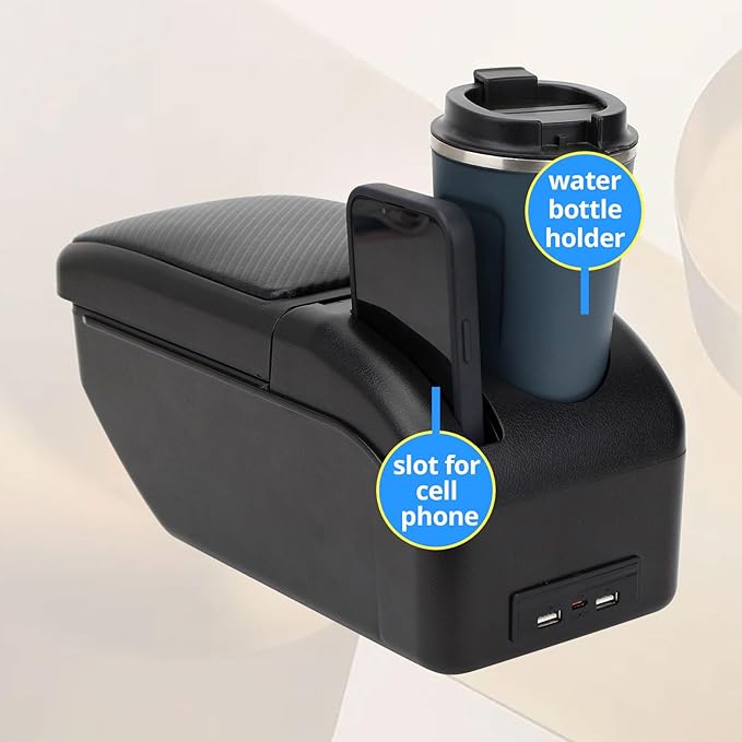 AULPHIKE Compatible with Nissan NV200 Armrest Car Center Console Organizer Armrests Double Layer Storage with USB Ports（Carbon Fiber Style）