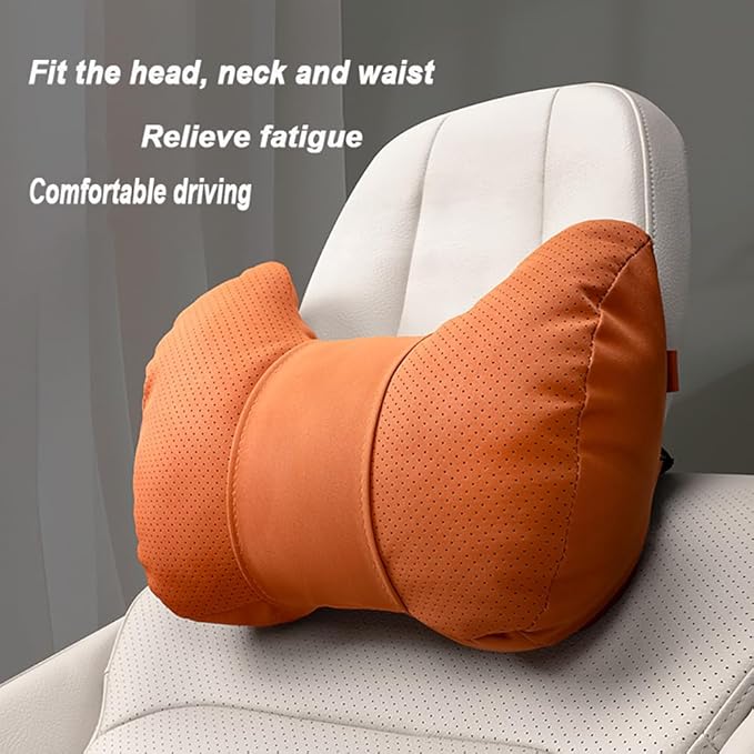Car Neck Pillow Set for Honda Civic Si 2017 2018 2019 2020 2021 2022 2023 2024 2025, Leather Car Headrest Lumbar Support Waist Backrest Head Support Cushion,Black
