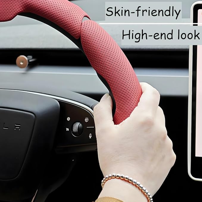 Car Steering Wheel Cover, Nappa Leather 15 Inch Snap-On 3PCS Set Vehicle Steer Wheel Wrap Protector, Non-Slip Automotive Interior Protection Accessories, Universal Fit (Brown)