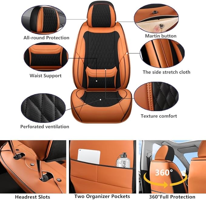 Car Seat Covers Full Set Custom Fit for Mercury Mariner 2005-2011 - Premium Faux Leather with Lumbar Support | Breathable, Waterproof, Anti-Slip, Durable (Black&Brown,Full Set)