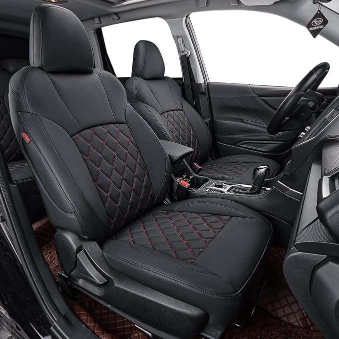 coverdream Forester Car Seat Covers Custom Fit for 2009-2013 Subaru Forester Seat Covers,Rear Seat W/Cup Holder,Full Coverage Waterproof Leather Seat Protector(Full Set,Black/Red)
