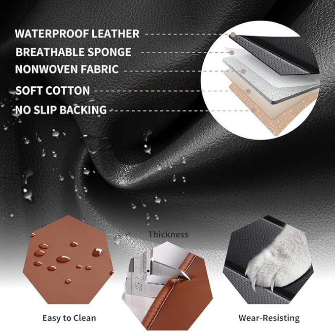 Car Seat Covers Full Set Custom Fit for Chevy Cruze 2011-2019-Luxury Leather with Lumbar Support, Breathable, Waterproof, Anti-Slip, Durable, Easy to Install (BlackBrown,Full Set)