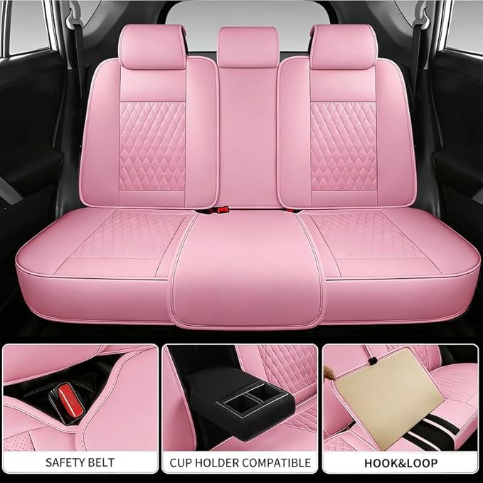 Car Seat Covers Full Set Custom Fit for Mercury Grand Marquis 1995-2011 - Premium Faux Leather with Lumbar Support | Breathable, Waterproof, Anti-Slip, Durable (Pink,Full Set)