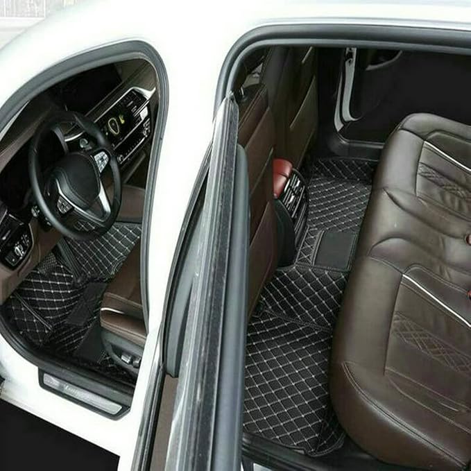 TREGOO All Weather Car Mats Custom Fit Non Slip Floor Mats for 1998-2025 Cars Personalized Leather Protection Pads Suitable for Men Women (Edge Blue, Middle Black, Beige)