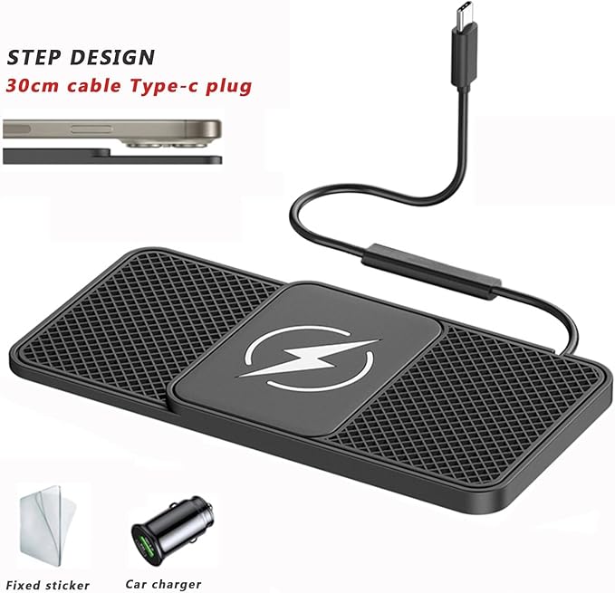 Wireless Car Charger Pad for BMW 5er F10 F11 F18 F90 G30 G31 G38, Phone Cordless Charging Mat Center Console Non-Slip 20W Fast Wireless Type-C/USB,A 30cm Cable Type-C Plug-Normal