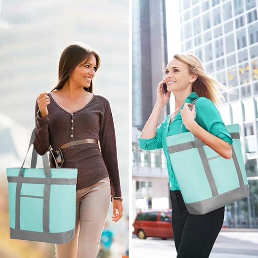 CIVJET Insulated Reusable Tote Bag for Grocery Shopping for Women/Men, Pizza/Food Delivery Bag to Keep Food Cold/Hot for Commercial Food Transport, Cooler bags for Travel/Beach/Picnic, Green