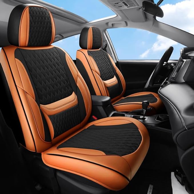 Front Seat Car Seat Covers Custom Fit for Ford Ranger 2000-2026 - Premium Faux Leather with Lumbar Support | Breathable, Waterproof, Anti-Slip, Durable (Black&Brown,Front Seat)
