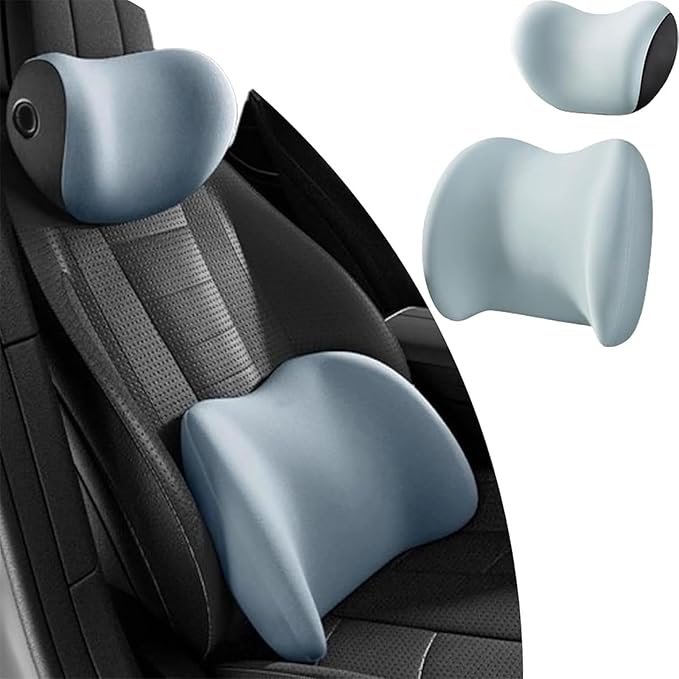Headrest Lumbar Pillows Car Seat for Toyota Land Cruiser 2000-2025, Ergonomic Neck Back Support Cushion, Comfortable Breathable Washable Cover, Memory Foam, Blue