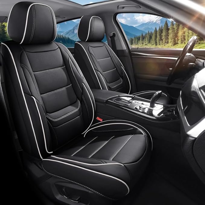Car Seat Covers Full Set Custom Fit for Chevy Equinox 2005-2025 2026-Luxury Leather with Lumbar Support, Breathable, Waterproof, Anti-Slip, Durable, Easy to Install (Black&White,Full Set)