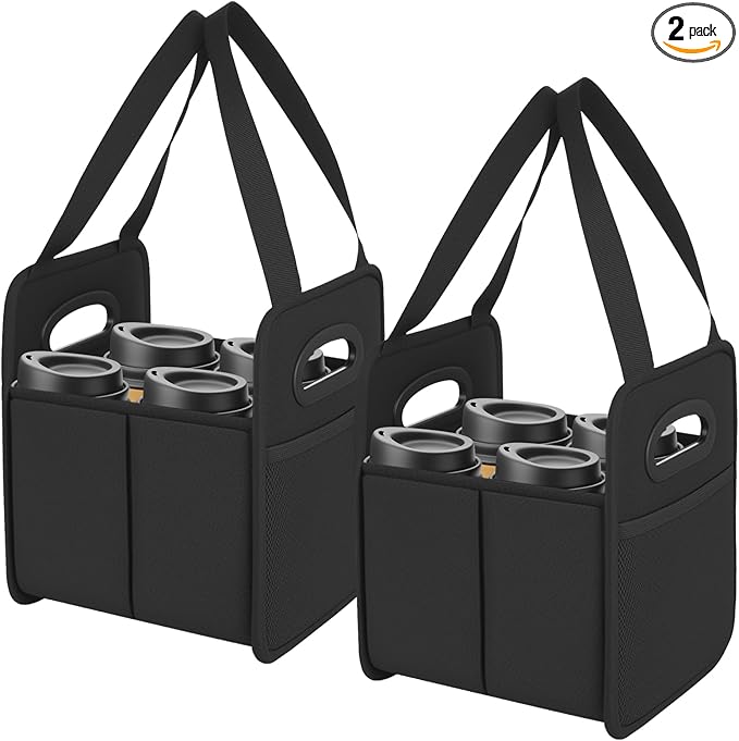 2 Pack Drink Carrier with Handle, Reusable 4 Cup Carriers for Drinks, Portable Foldable Insulated Coffee Cup Drink Holder for Delivery and Caddy