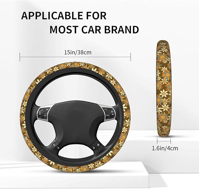 Flowers Cute Steering Wheel Cover Non-Slip Breathable Sweat-Absorbent Suitable for SUV Van Truck Car Universal Protection Accessories 15 Inch Suitable for Women Men