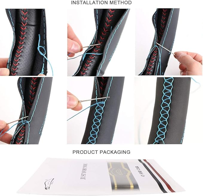 Universal Genuine Leather Steering Wheel Cover Hand Sewing Breathable Design 15 Inch DIY Cowhide Car Steering Wrap Black