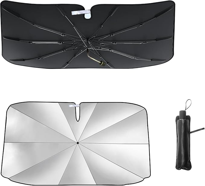 Windshield Sun Shade Umbrella, Portable Foldable, Spring Structure Wind Shield, Front Window Sunshade, Protect from Sun Rays Car Windshield, for Men (57'' x 31.5'')