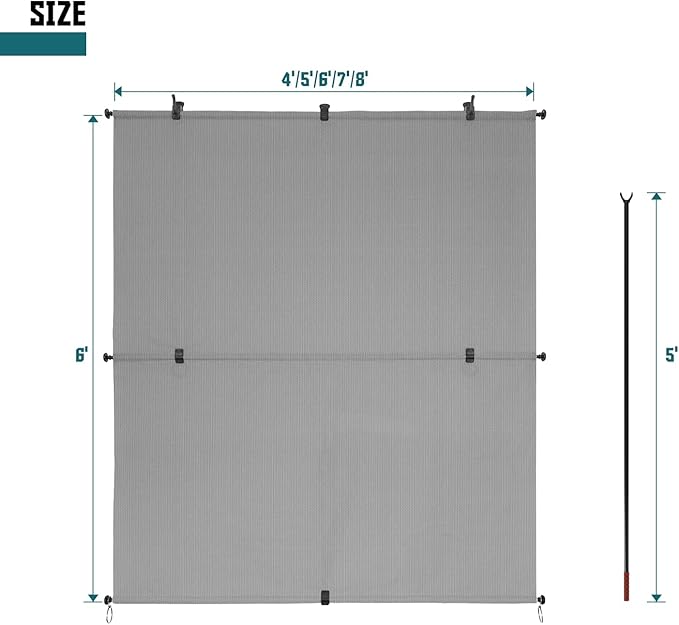 Bynbbur 5'W x 15'H Outdoor Patio Shades Foldable Roller Blinds, 220 GSM Sun Shade Roll Up Porch Screens Exterior Shade Cloth for Deck Pergola Backyard, Light Gray
