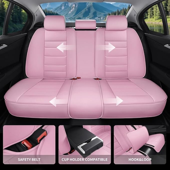 Car Seat Covers Full Set Custom Fit for Chevy Trailblazer 2021-2026 - Premium Faux Leather with Lumbar Support, Breathable, Waterproof, Anti-Slip, Durable, Easy to Install (Pink, Full Set)
