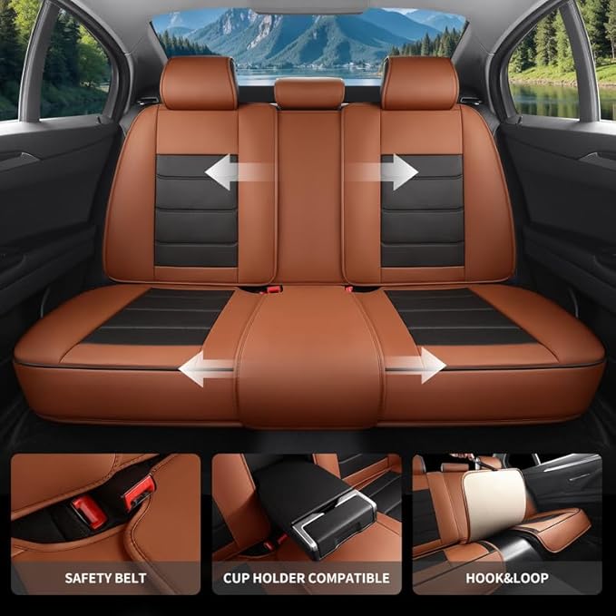 Car Seat Covers Full Set Custom Fit for Chevrolet/Chevy Blazer 2019-2026 - Premium Faux Leather with Lumbar Support, Breathable, Waterproof, Anti-Slip, Durable, Easy to Install (Black&Brown,Full Set)
