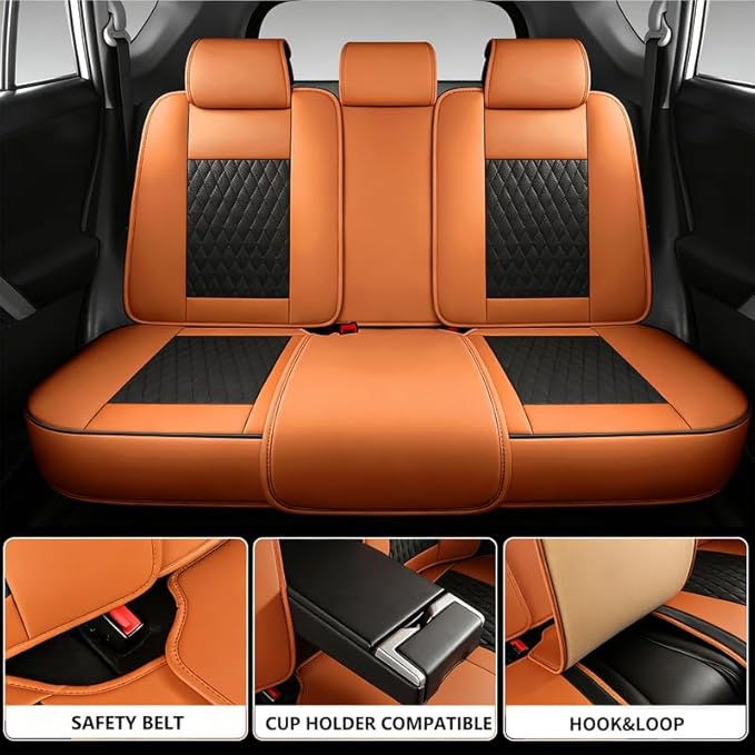 Car Seat Covers Full Set Custom Fit for Chevrolet/Chevy Blazer 2019-2026 - Premium Faux Leather with Lumbar Support | Breathable, Waterproof, Anti-Slip, Durable (Black&Brown,Full Set)