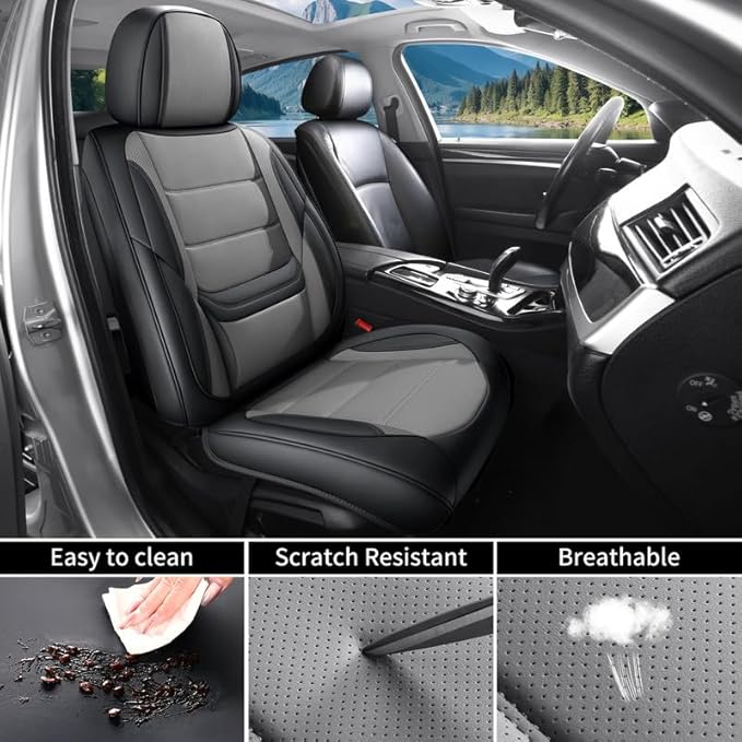 Car Seat Covers Full Set Fit for Buick Envista 2024-2026, Premium Faux Leather Waterproof Car Seat Protectors with Lumbar Support, Breathable Anti-Slip Easy to Install(Black&Gray,Full Set)