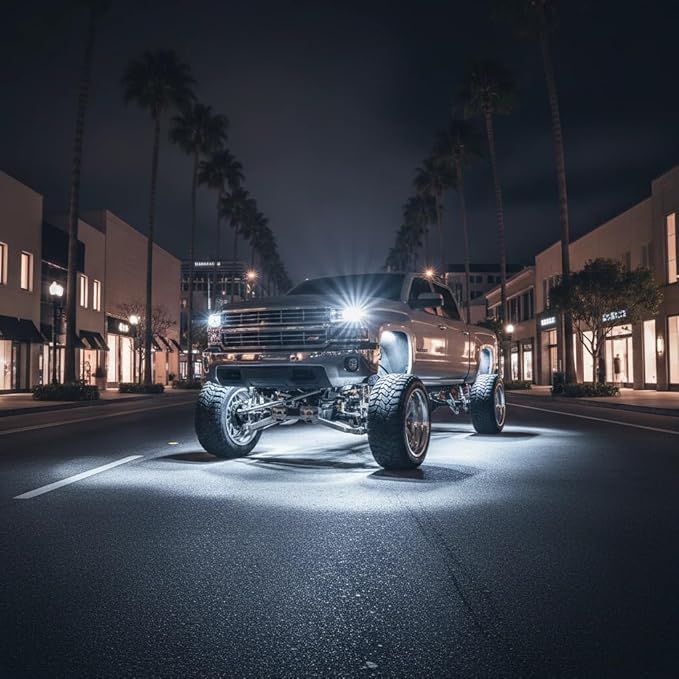 YONEDA 4 Pods White Rock Lights 6000K Ultra Bright LED Underglow Lights IP68 Waterproof for Trucks SUV UTV ATV RZR Car Boats Pickup Motorcycle