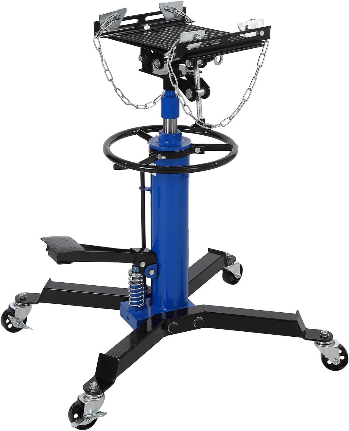 Transmission Jack 1100 LBS Hydraulic Telescoping 2-Stage Lift Jack Stand 33.8"-72.8" High Lift Transmission Jacks with Foot Pedal & 360° Swivel Wheels for for Garage/Workshop Car and Truck Repairs