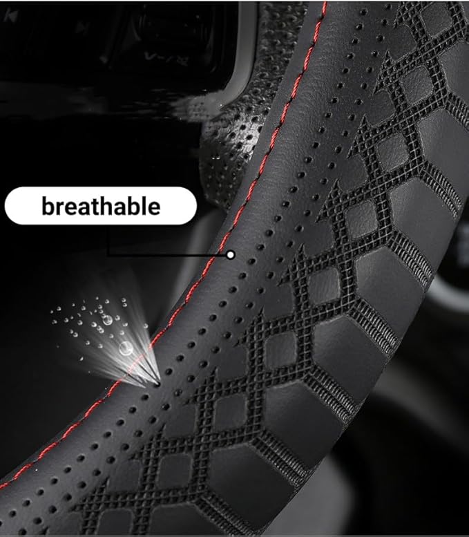 Wood Car Steering Wheel Cover Rubber Inner Ring All Car Universal Four Seasons Universal Thin Fiber Leather Anti-Slip 16 17 18 19inch for Truck (19inch, Black)