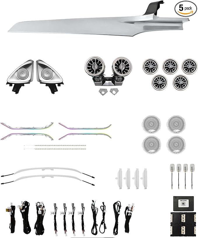LED Interior Ambient Lighting Kit for Mercedes Benz C Class W205 2015-2021 RGB Multi-Color Interior Light (Silver Trim 7 Set（RHD）)