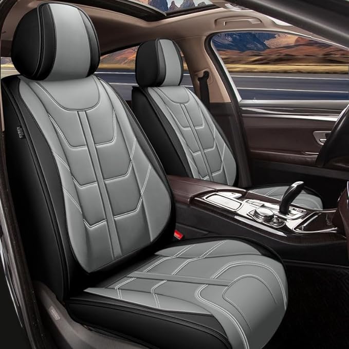 TTX LIGHTING Car Seat Covers fit for GMC Acadia 2017-2026 Front Seat: Premium Leather Automotive Seat Cover with Airbag Compatible Waterproof (2 Seats, Black & Gray)