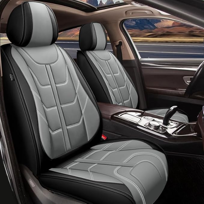 TTX LIGHTING Car Seat Covers fit for Acura TL 2004-2014 Front Seat: Premium Leather Automotive Seat Cover with Airbag Compatible Waterproof (2 Seats, Black & Gray)