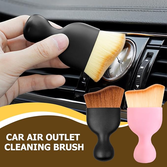 Blilo Car Interior Detailing Brush with Dust Cover, Auto Soft Hair Cleaning Brushes, Scratch Free Curved Dirt Collectors, for Vehicle Dashboard Air Conditioner Vents Leather(Pink)