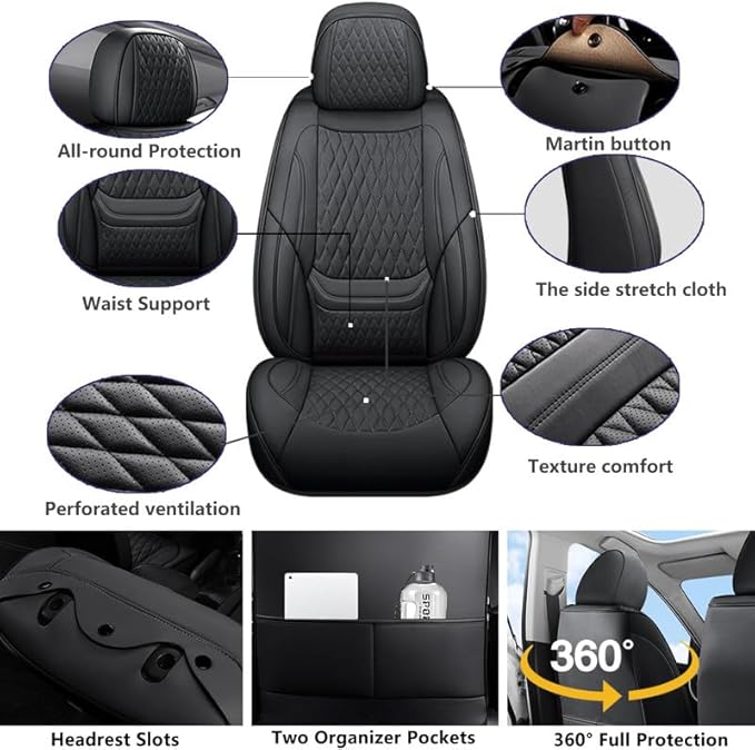 Front Seat Car Seat Covers Custom Fit for Ford Taurus 1999-2018 - Premium Faux Leather with Lumbar Support | Breathable, Waterproof, Anti-Slip, Durable (Black,Front Seat)