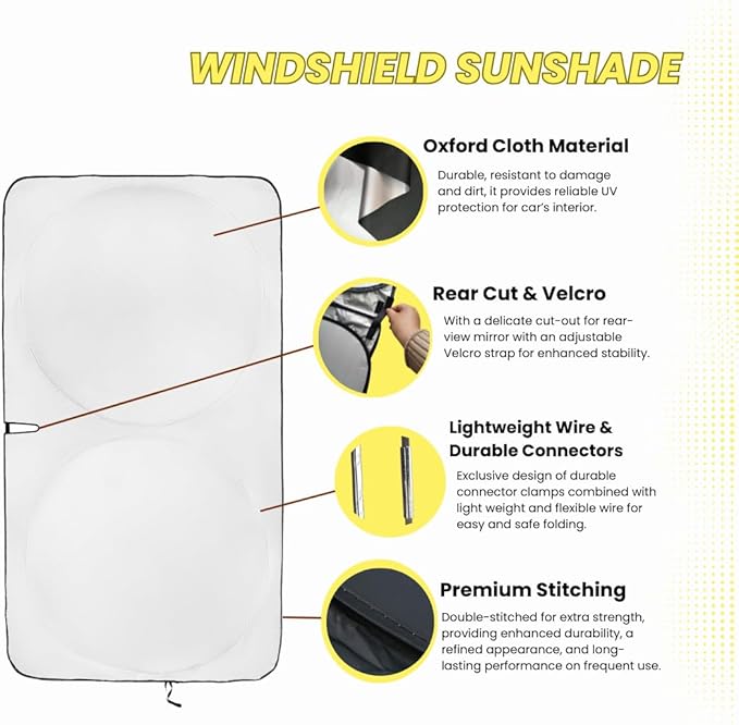 Windshield Sun Shade - Certified 99.87% UVB & 99.02% UVA Protection Car Sun Shade. Award Winning Sunshade for Car Windshield with Patented Technology. Size L+ 64"x36" Car Window Shades by Kinder Fluff