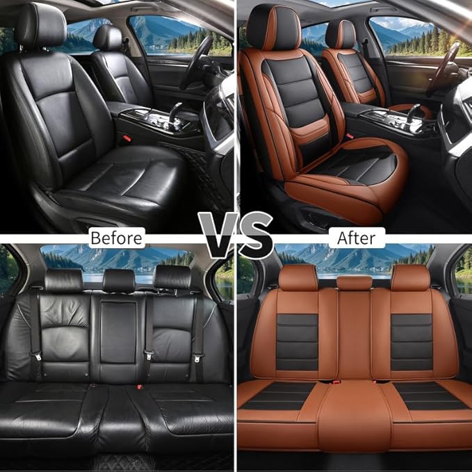 Car Seat Covers Full Set Custom Fit for Buick Verano 2012-2017-Luxury Leather with Lumbar Support, Breathable, Waterproof, Anti-Slip, Durable, Easy to Install (BlackBrown,Full Set)