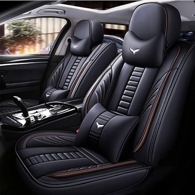 for Toyota RAV4 2008-2025 Car Seat Covers, Full Coverage Customized Seat Covers Premium Leather Waterproof Stain-Resistant Easy to Install (Front Set with Pillows, Black&Coffee)
