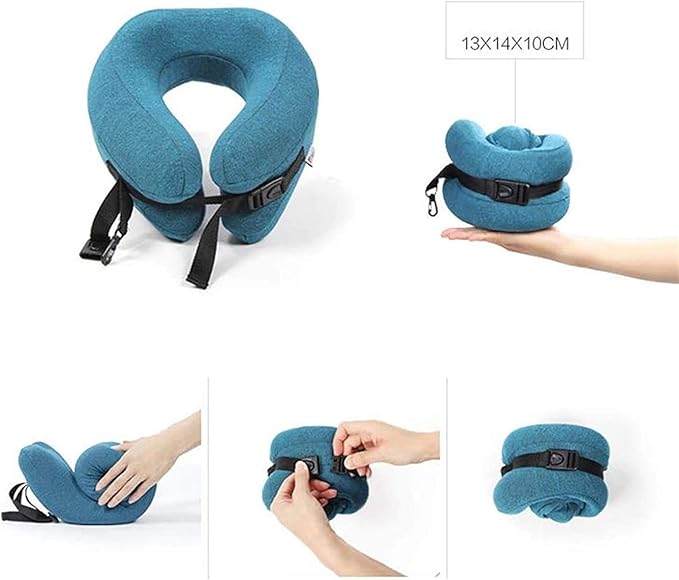 Neck Pillow Sleep Kit - 100% Memory Foam Travel Pillow, Compact Carry Bag, U-Shaped Airplane Car Flight Pillow, Breathable and Comfortable 360-Degree Head Support (Color : Brown)