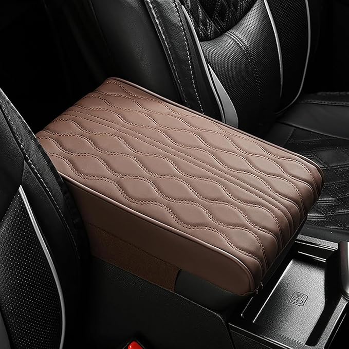 Car Center Console Cover for Ford Edge Sport 2011-2014, Universal Memory Foam Leather Comfortable Soft Armrest Box Pad Cushion Protector Accessories Easy to Clean,Coffee